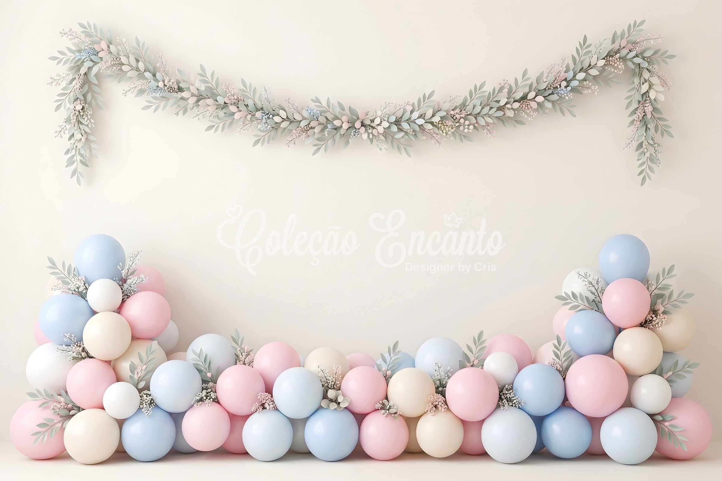 Backdrops for Kids Soft Pastel Balloon Leaf Garland Backdrops for Newborn Photography CEM65-12