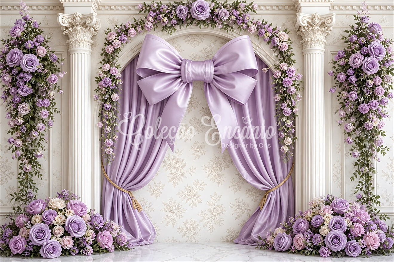 Newborn Photo Backdrops Lavender Bow Floral Palace Arch Backdrop for Kids Photoshoot CEM65-13