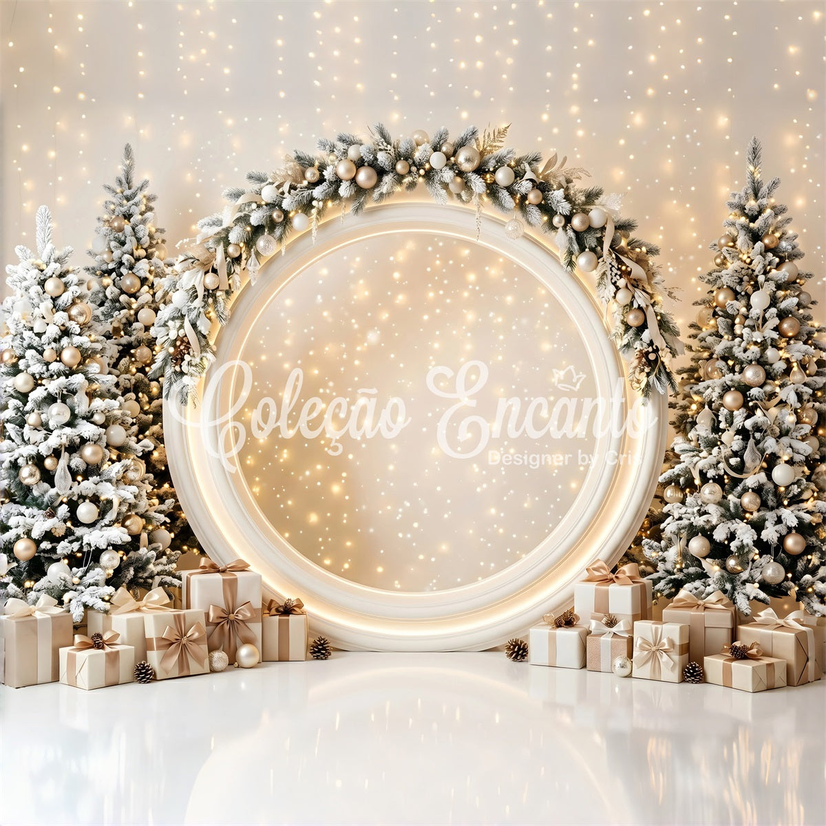 Christmas Stage Backdrops Glowing Ivory Round Arch Gifts Christmas Backdrop Photography CEM65-131