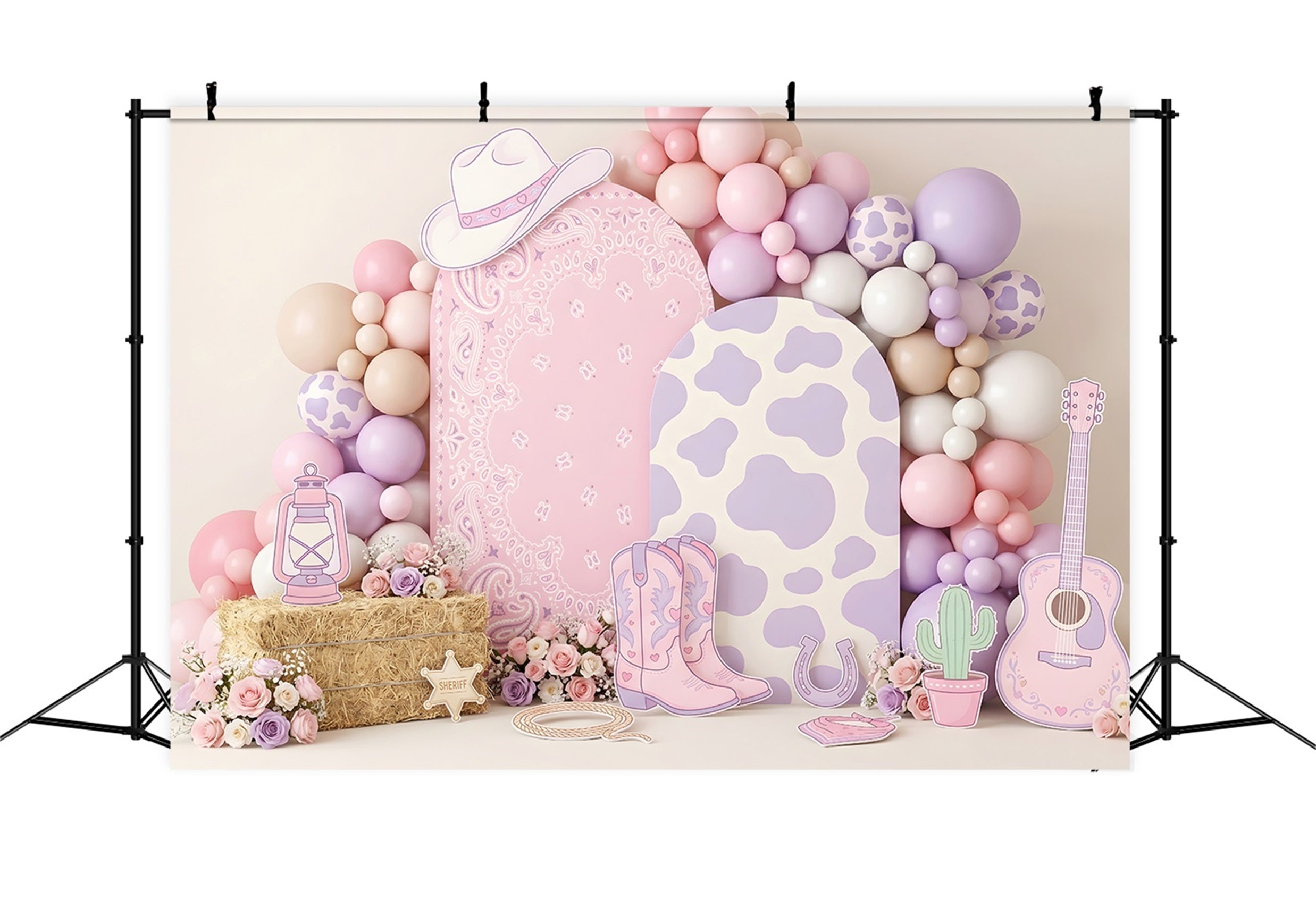 Kids Photography Backdrop Pastel Cowgirl Balloon Western Newborn Photo Backdrop CEM65-14