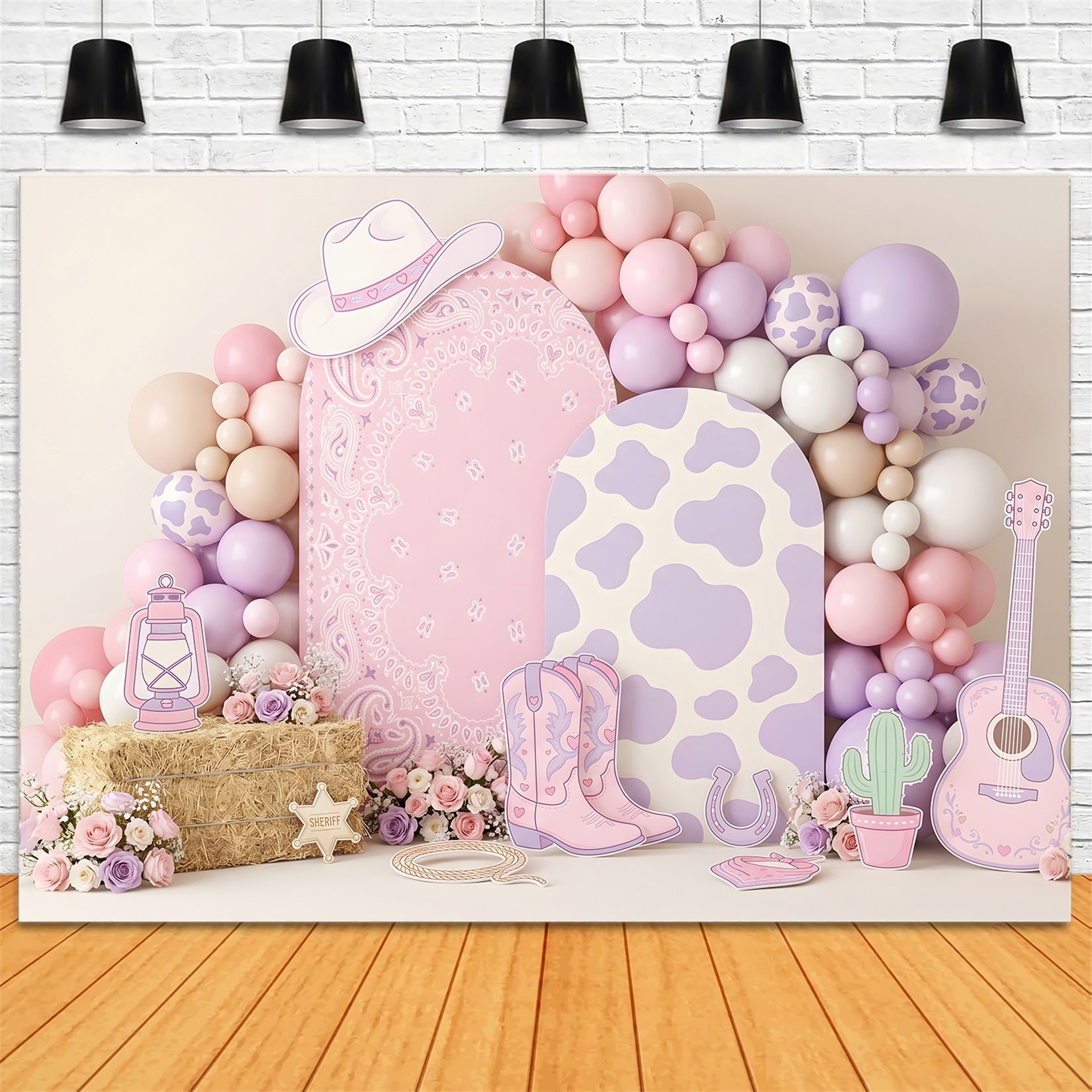 Kids Photography Backdrop Pastel Cowgirl Balloon Western Newborn Photo Backdrop CEM65-14