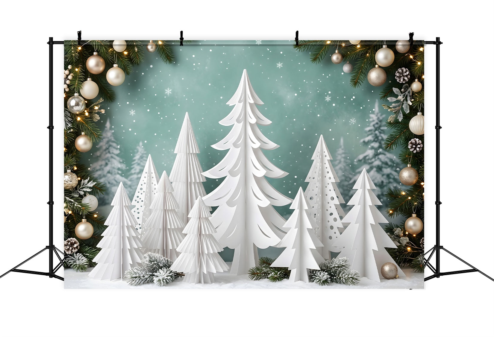 Photography Backdrops Christmas White Paper Pine Forest Ornaments Christmas Backdrop CEM65-154
