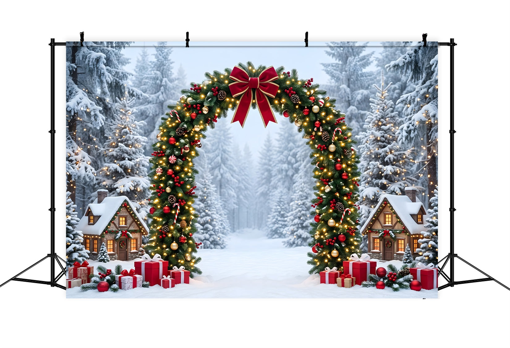 Winter Wonderland Christmas Backdrop Snowy Forest Garland Village Arch Christmas Backdrop Ideas CEM65-158