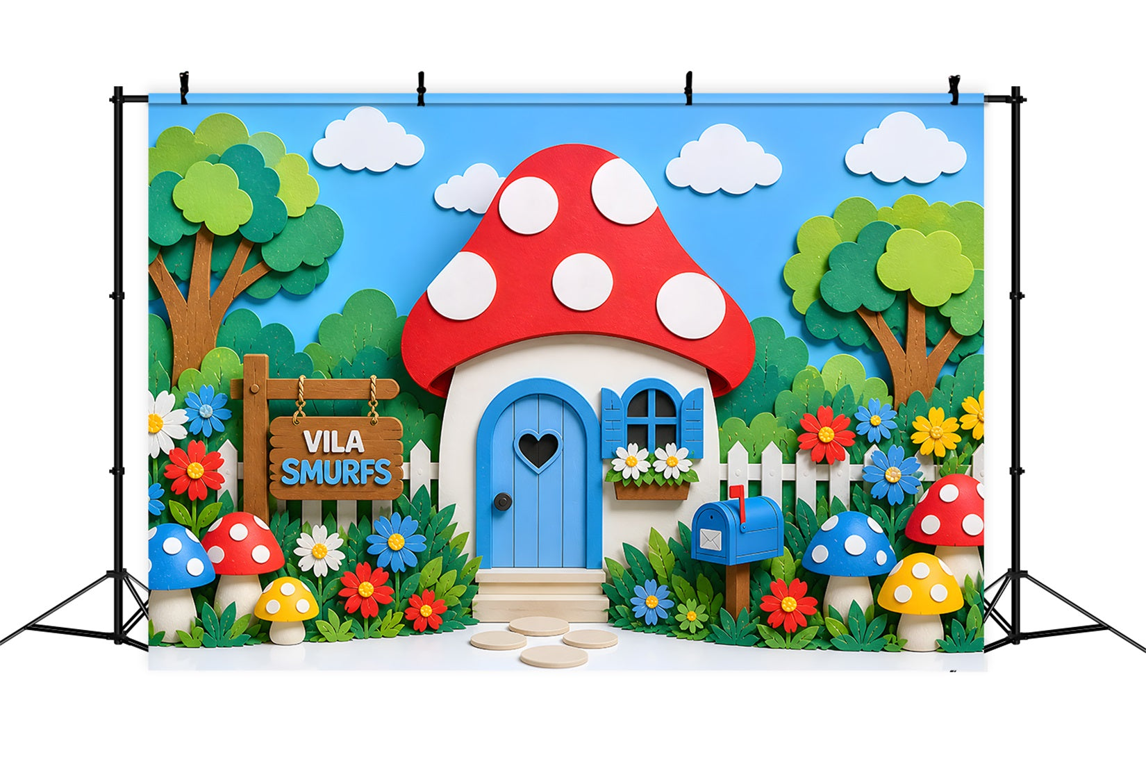 Kids Photoshoot Backdrop Mushroom Cottage Flower Garden Yard Newborn Backdrop Fabric CEM65-17