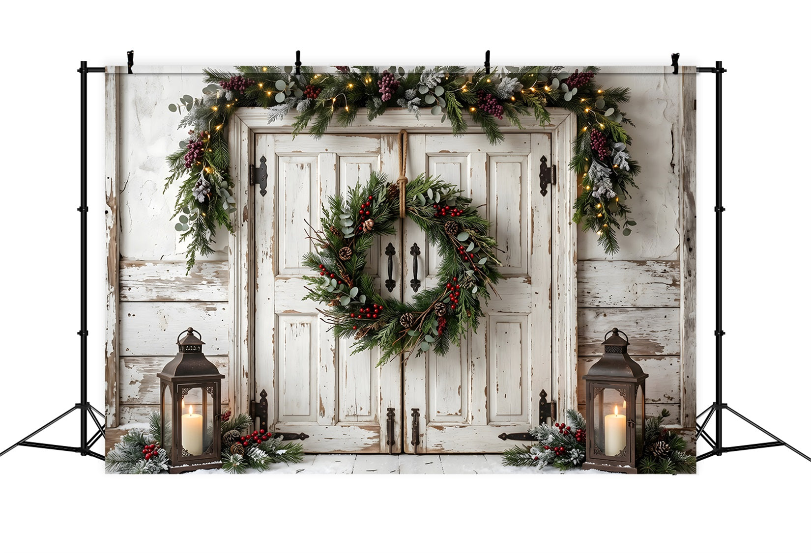 Best Christmas Backdrops For Photography White Door Hanging Wreath Backdrop Christmas CEM65-186