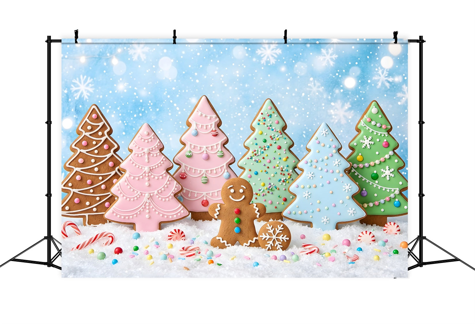 Diy Christmas Photo Backdrop Pastel Gingerbread Cookie Tree Wonderland Christmas Backdrop CEM65-188
