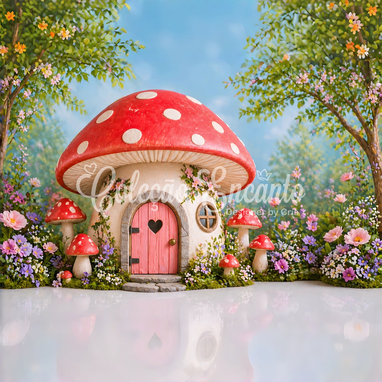 Backdrop for Kids Photoshoot Enchanted Mushroom House Flower Newborn Photo Backdrops CEM65-19