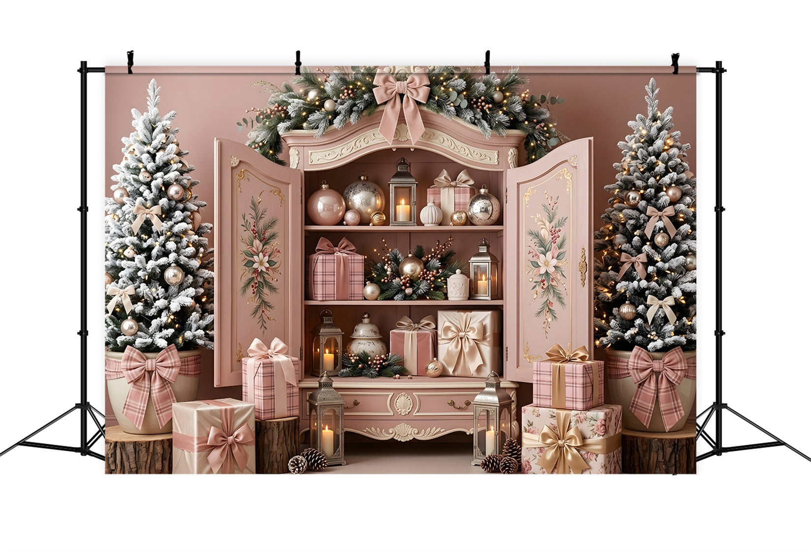 Pink Christmas Backdrop Blush Pink Cabinet Ornament Christmas Backdrops For Photography CEM65-195