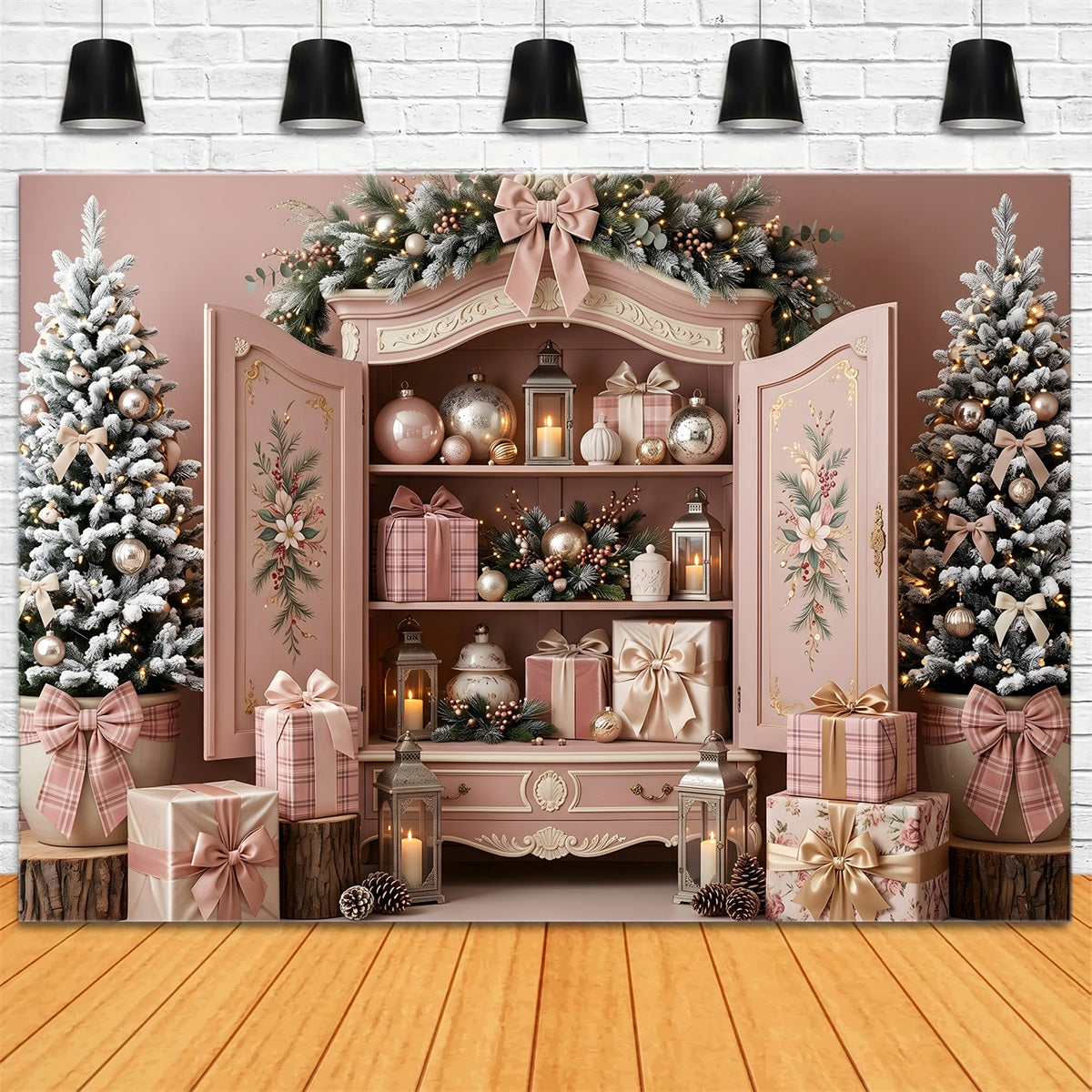 Pink Christmas Backdrop Blush Pink Cabinet Ornament Christmas Backdrops For Photography CEM65-195