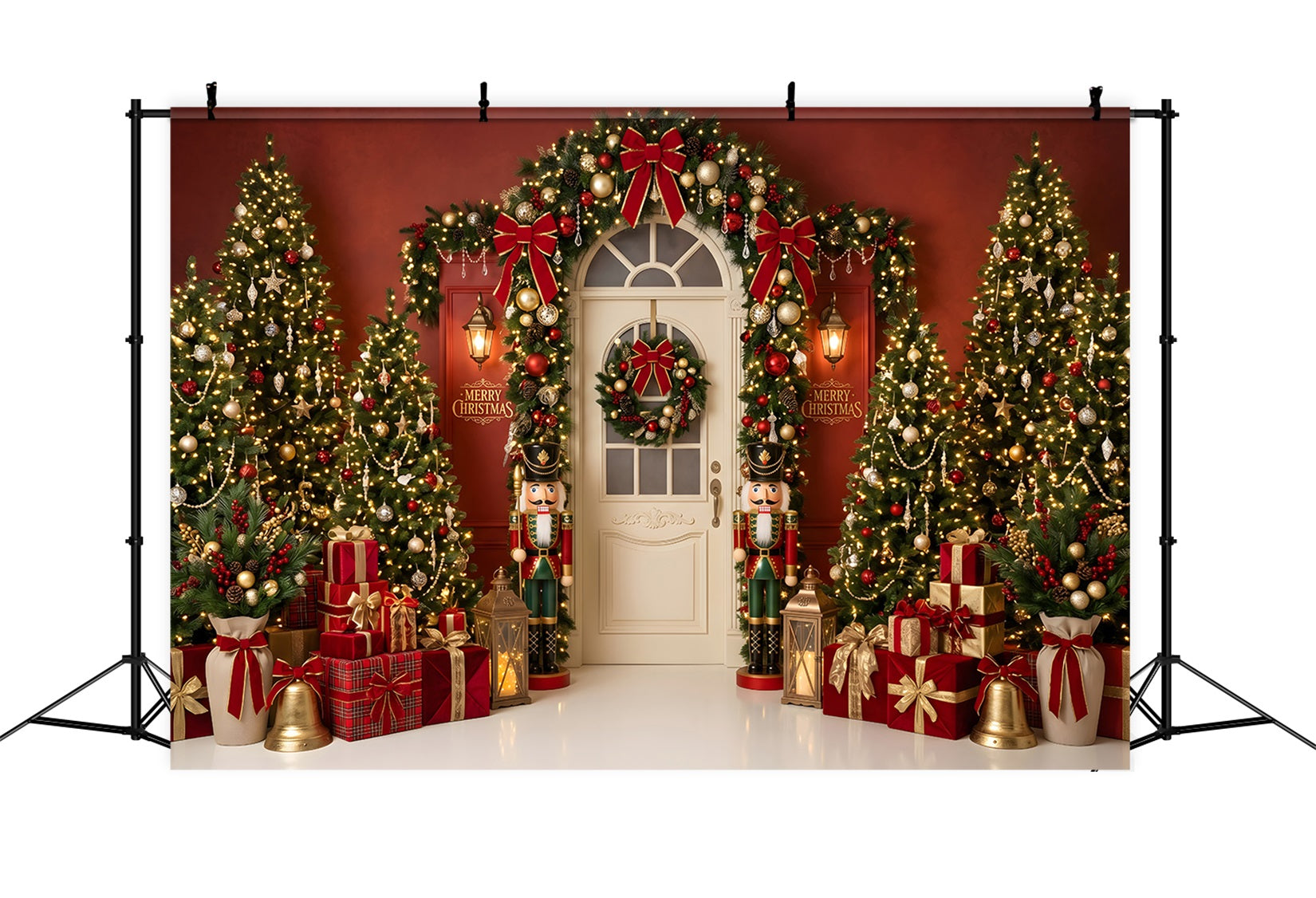 Christmas Nutcracker Backdrop Red Nutcracker Doorway Gift Christmas Photography Backdrop CEM65-196