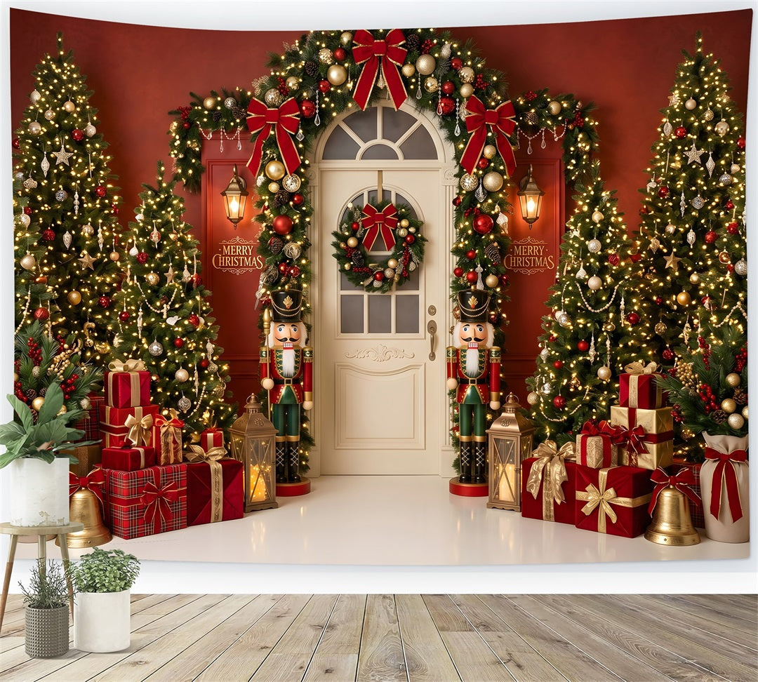Christmas Nutcracker Backdrop Red Nutcracker Doorway Gift Christmas Photography Backdrop CEM65-196