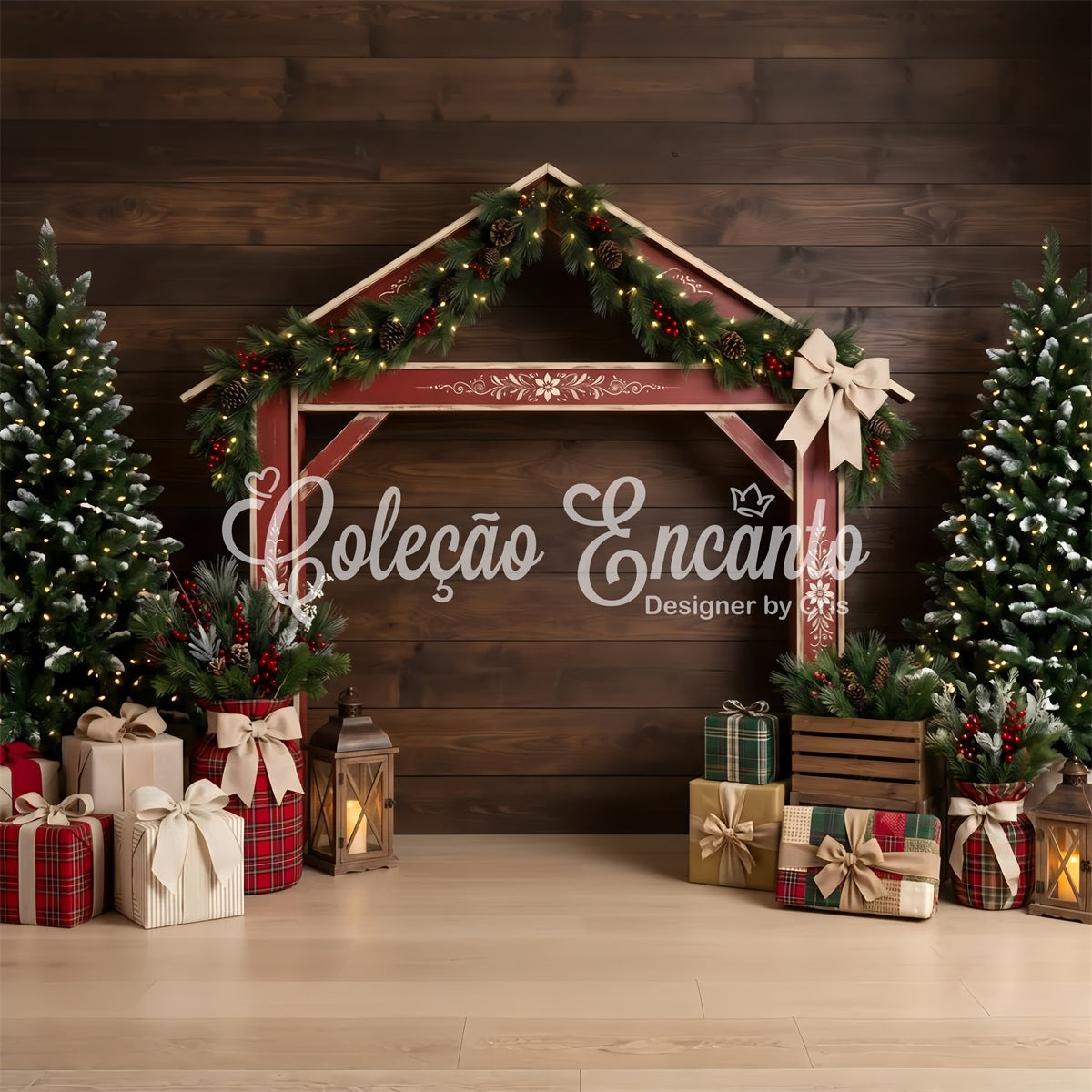Dark Christmas Backdrop Rustic Red Market Stall Professional Christmas Backdrops CEM65-197