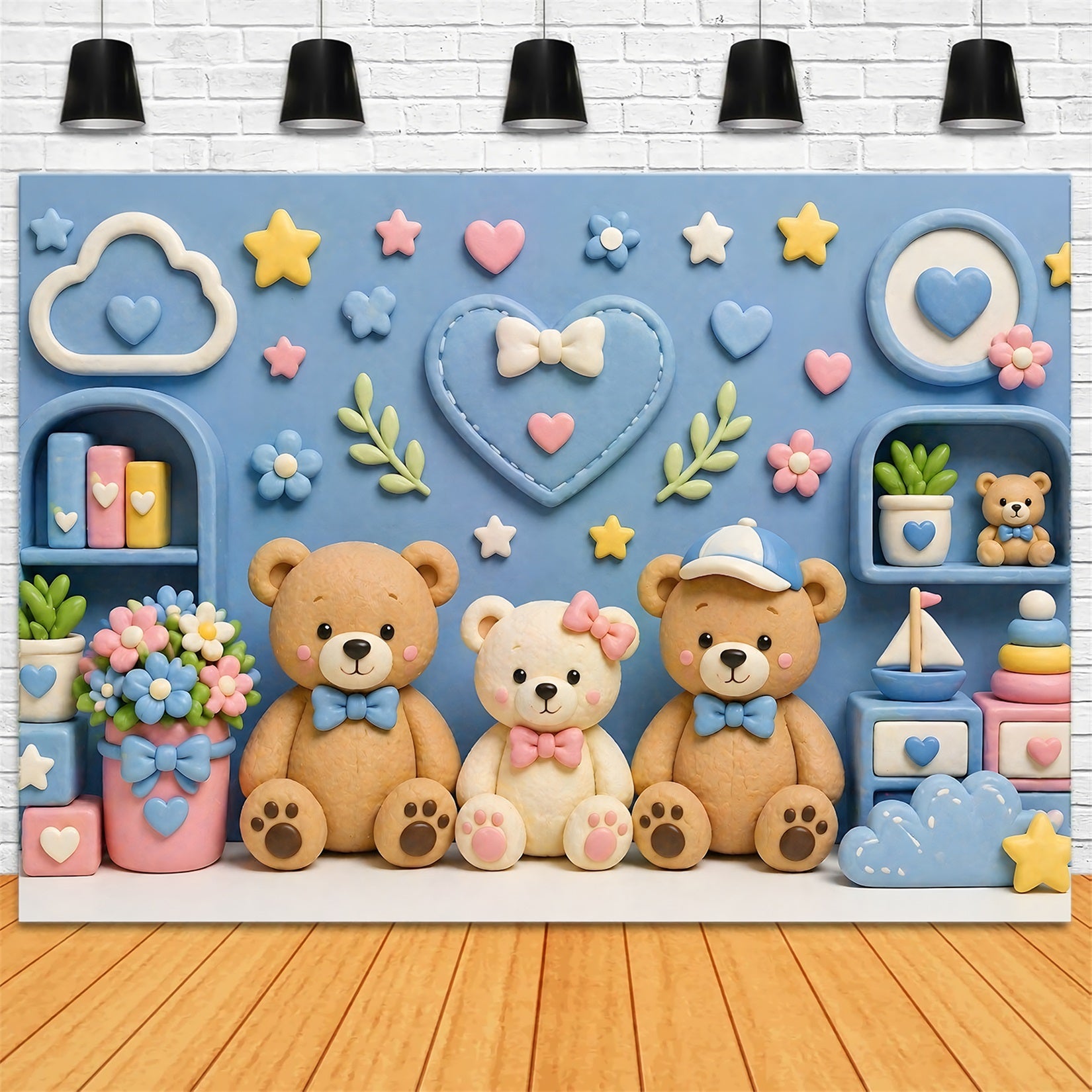 Kids Backdrop Pastel Teddy Bear Nursery Wall Newborn Photography Backdrops CEM65-2
