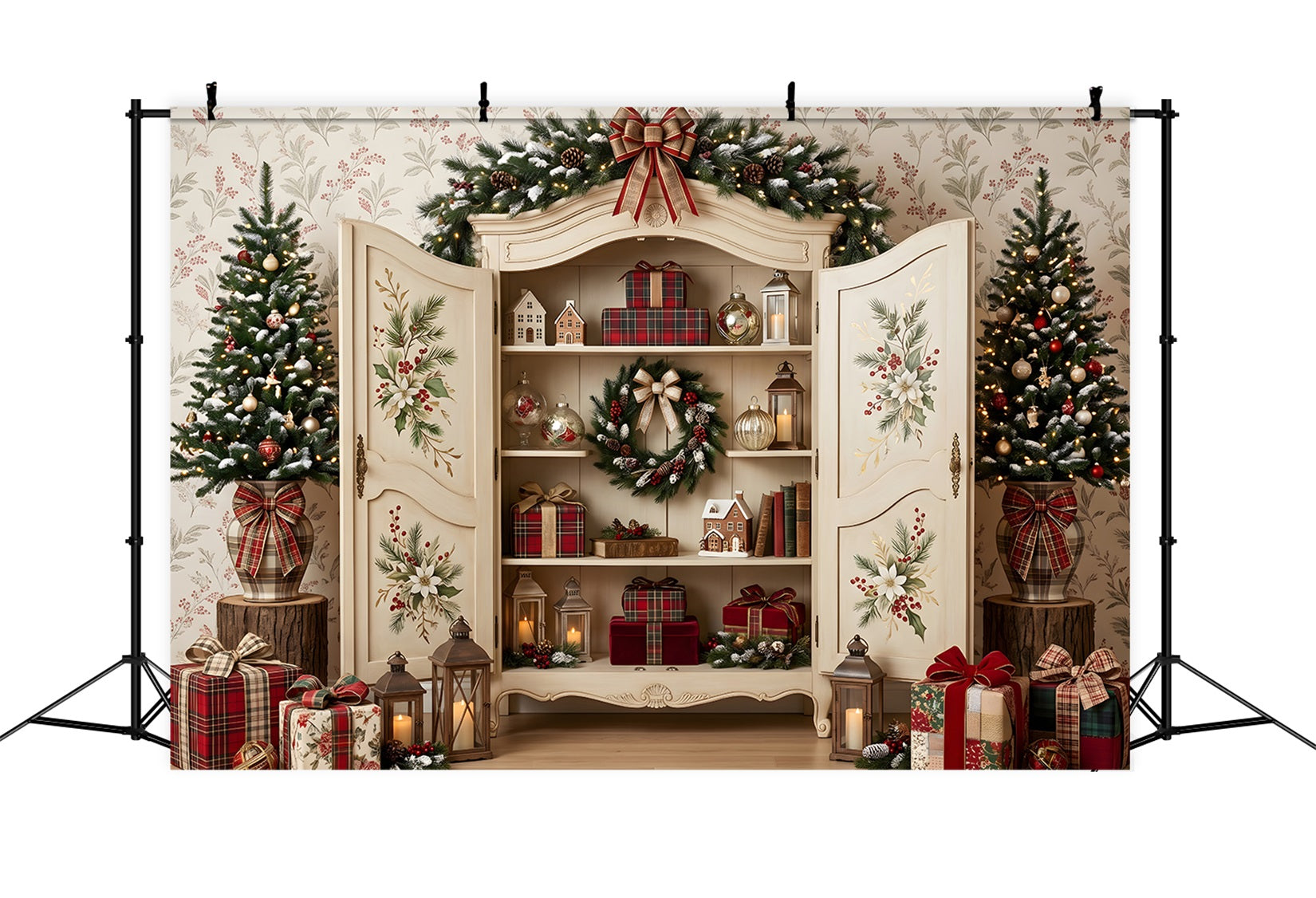 Christmas Backdrop Open Floral Cabinet Gift Christmas Picture Backdrop CEM65-200