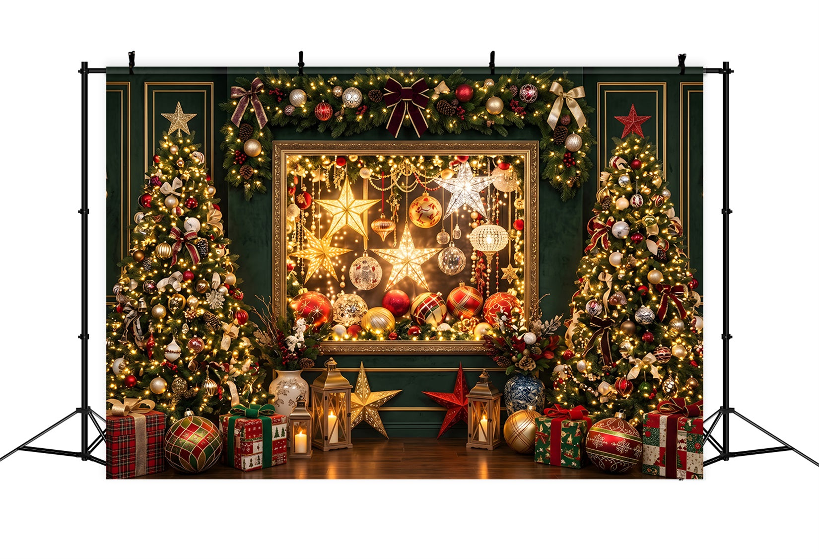 Christmas Lights Backdrop Emerald Ornament Gallery Tree Christmas Photo Booth Backdrop CEM65-202