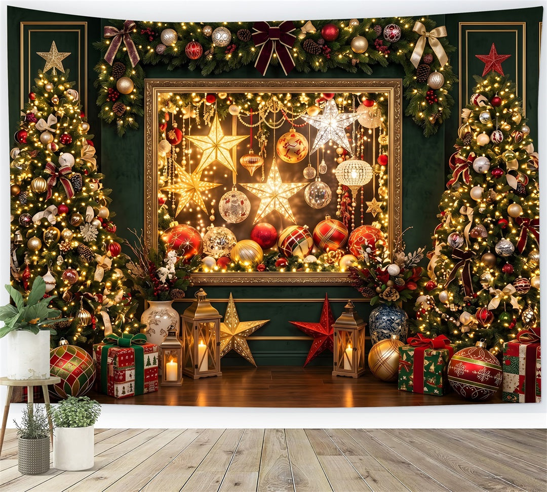 Christmas Lights Backdrop Emerald Ornament Gallery Tree Christmas Photo Booth Backdrop CEM65-202