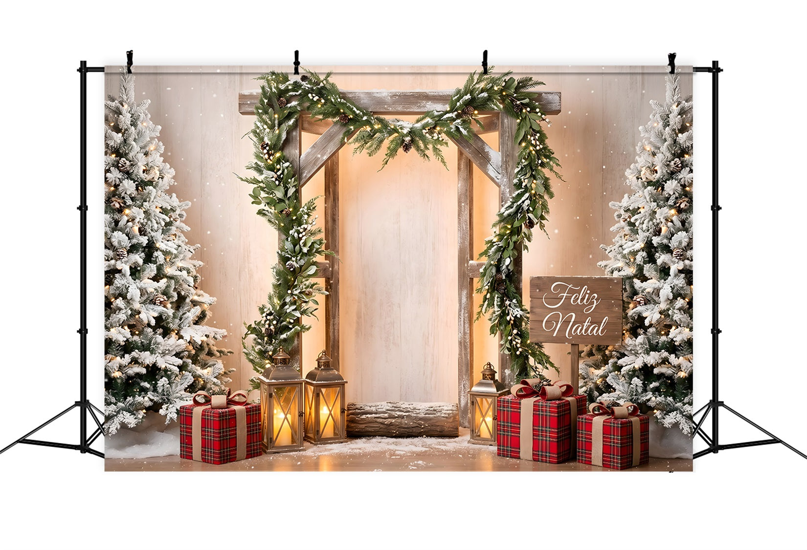 Simple Christmas Backdrop Frosted Wooden Arch Lantern Photo Backdrop Christmas CEM65-203