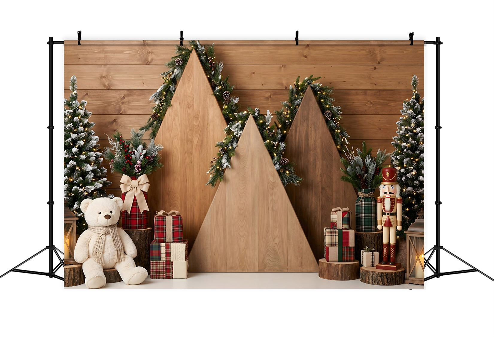 20x10 Christmas Backdrop Rustic Wooden House Arch  Christmas Backdrops Photography CEM65-205