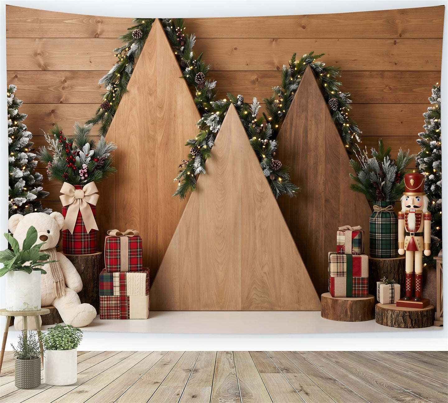 20x10 Christmas Backdrop Rustic Wooden House Arch  Christmas Backdrops Photography CEM65-205