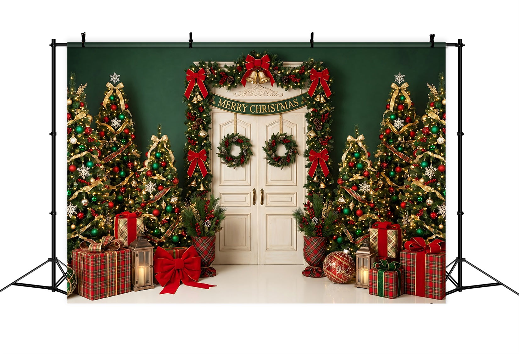Christmas Backdrop 10x8 Emerald Doorway Festive Tree Christmas Backdrop For Photography CEM65-206