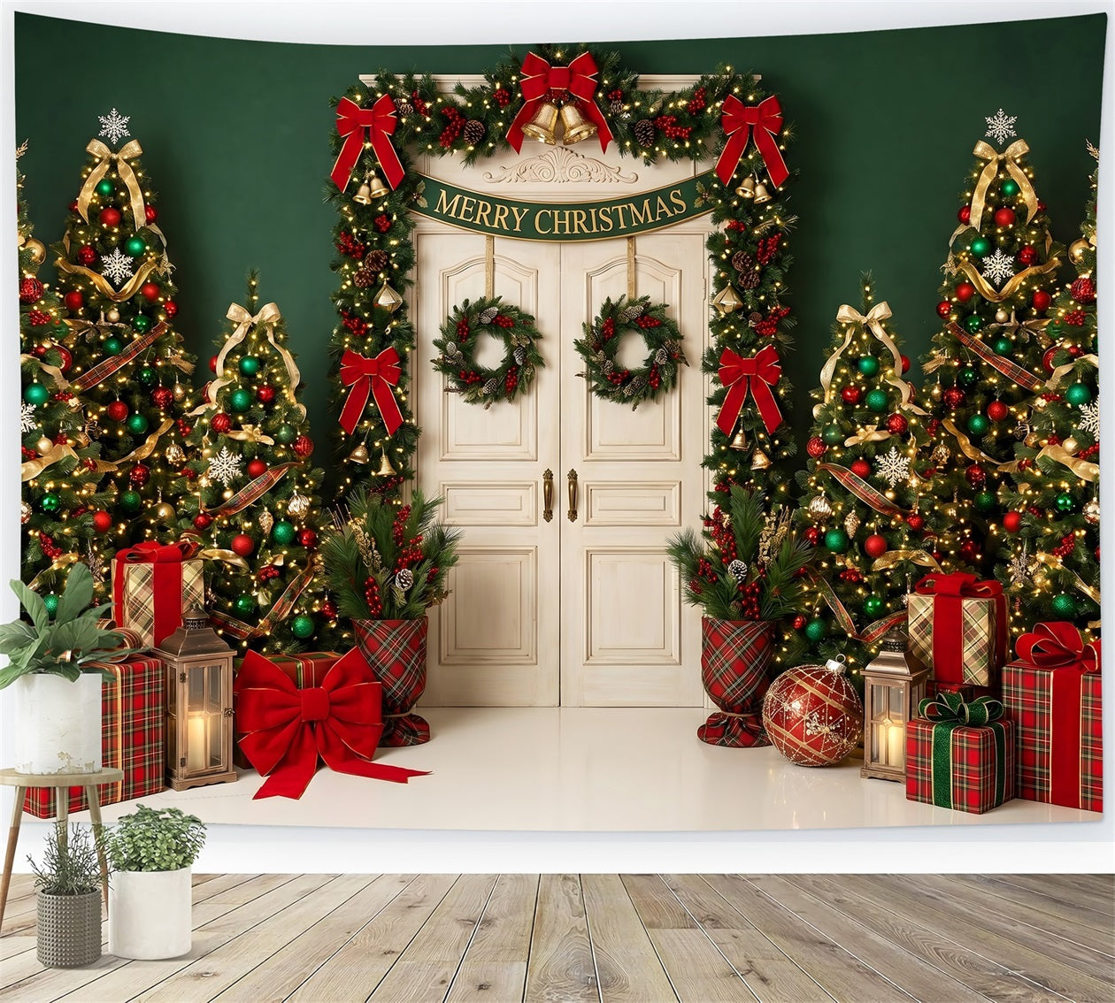 Christmas Backdrop 10x8 Emerald Doorway Festive Tree Christmas Backdrop For Photography CEM65-206