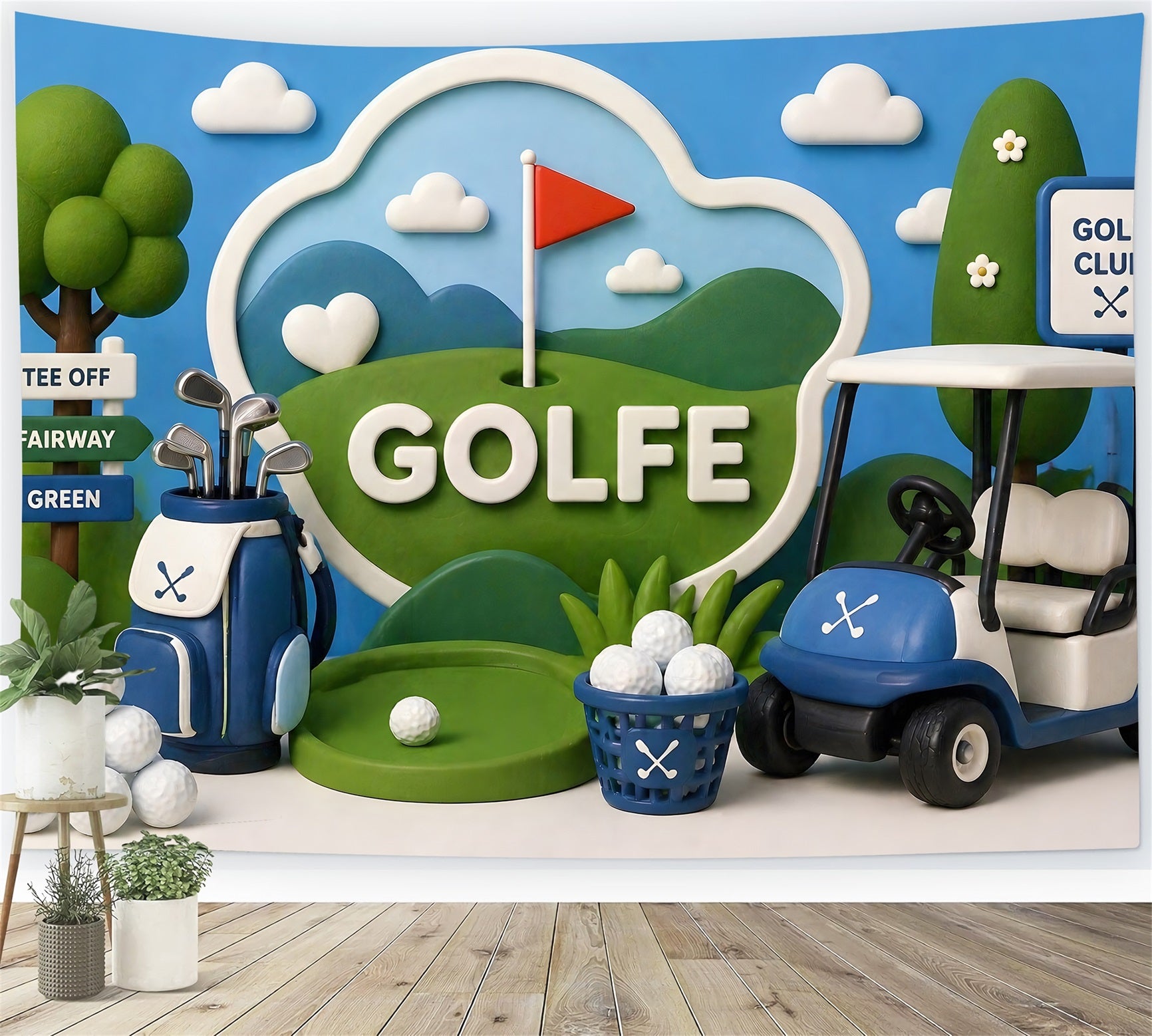 Kids Photography Backdrops Golf Fairway Cart Trophy Newborn Fabric Backdrop CEM65-21