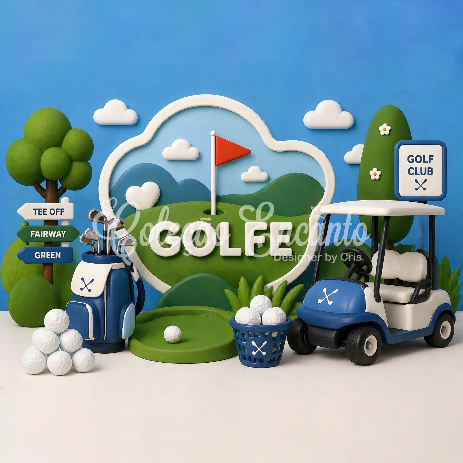 Kids Photography Backdrops Golf Fairway Cart Trophy Newborn Fabric Backdrop CEM65-21