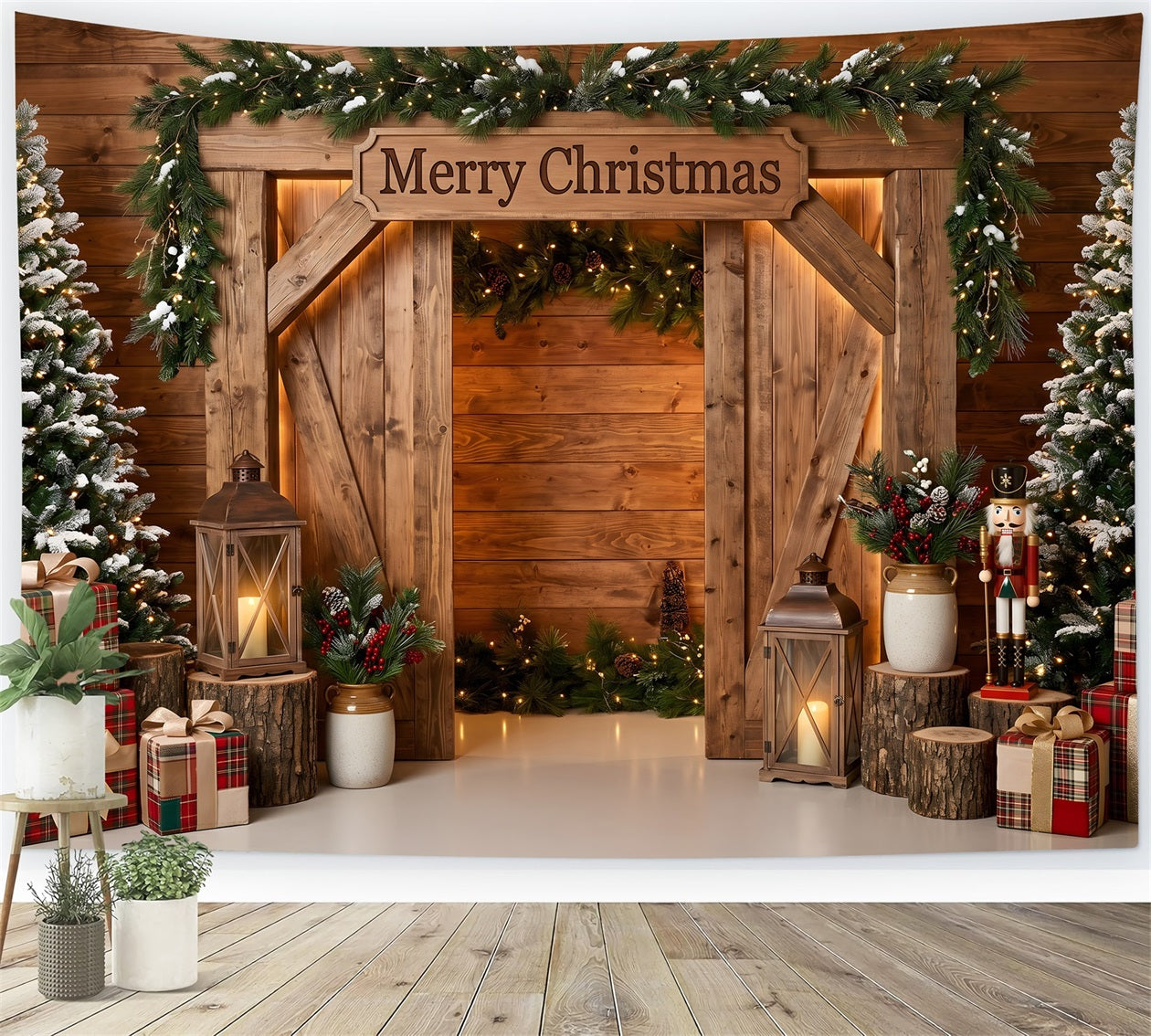 Christmas Backdrop For Photoshoot Rustic Barn Arch Nutcracker Christmas Backdrops For Pictures CEM65-211