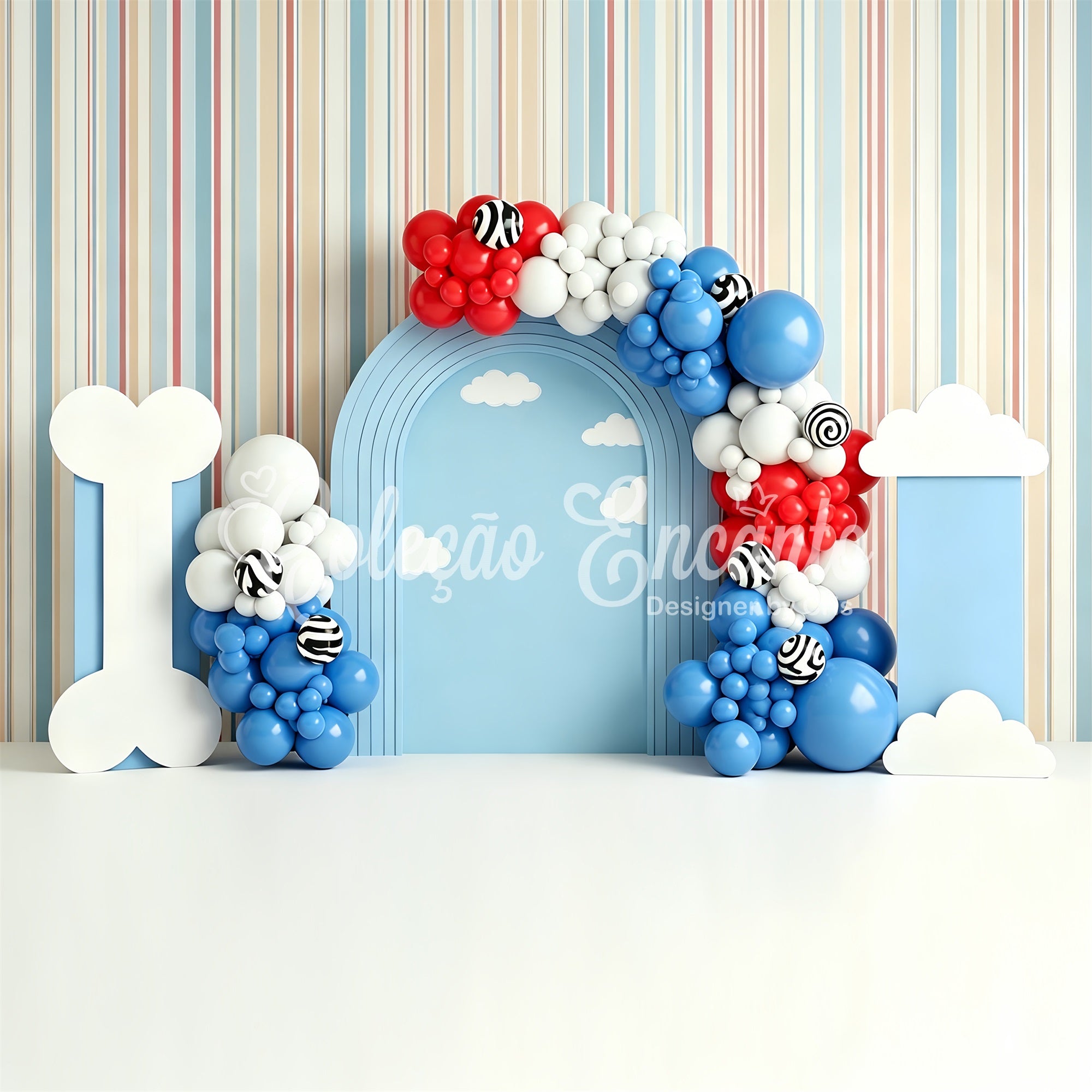 Childrens Photo Backdrops Puppy Bone Cloud Balloon Arch Newborn Backdrop CEM65-213