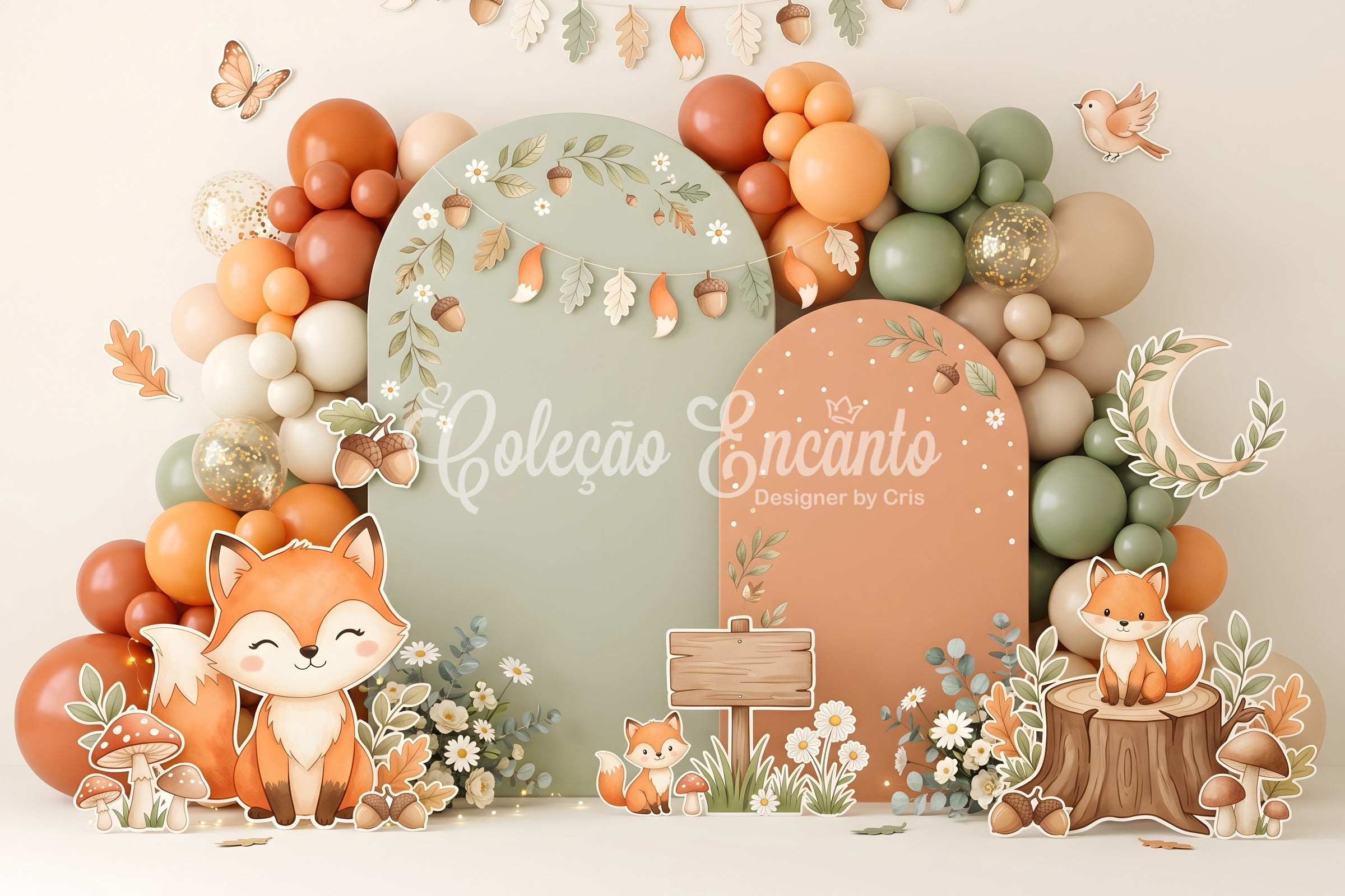 Kids Backdrop Ideas Autumn Fox Woodland Balloon Arch Newborn Backdrops for Photography CEM65-28
