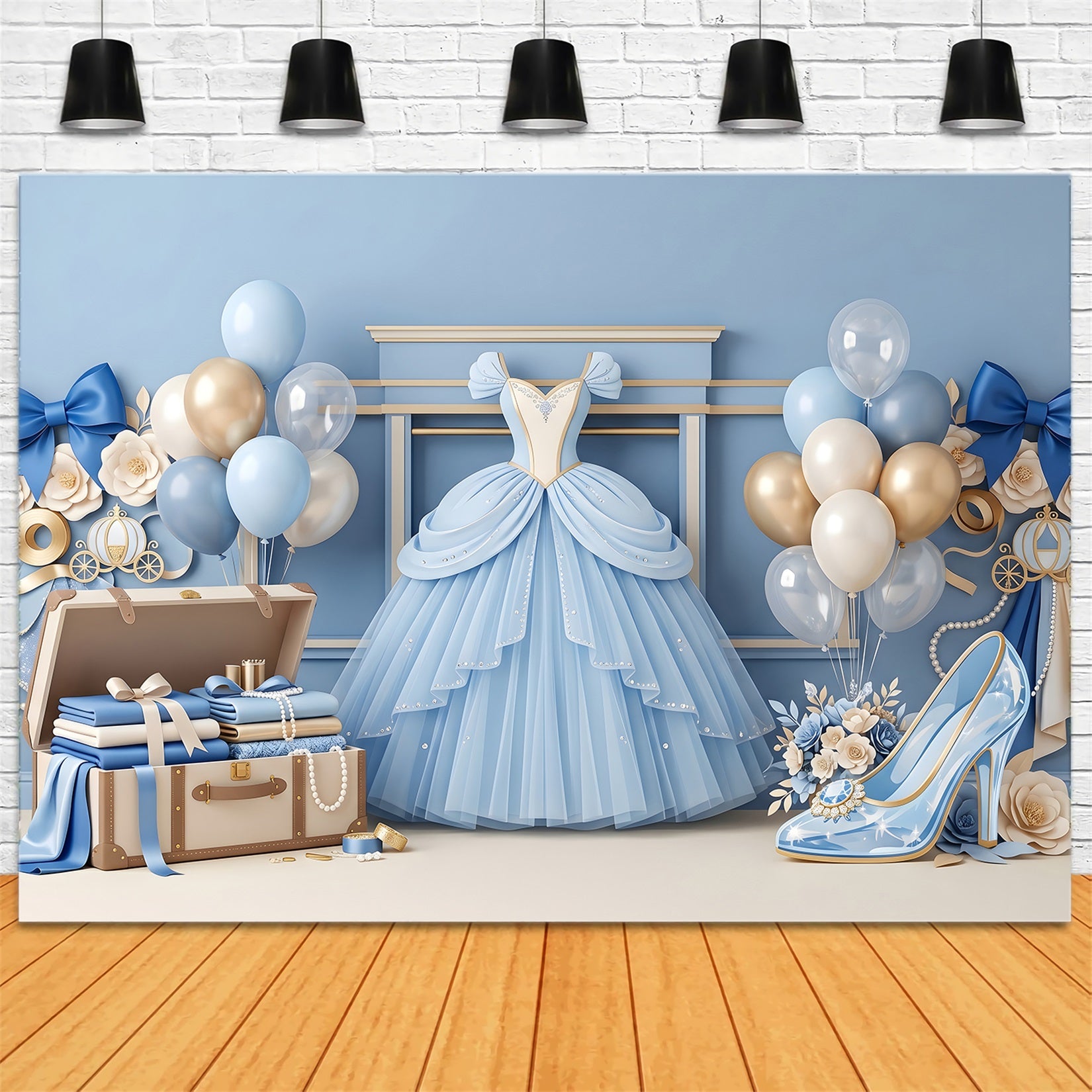 Kids Photo Backdrop Blue Princess Dress Balloon Newborn Backdrops CEM65-3