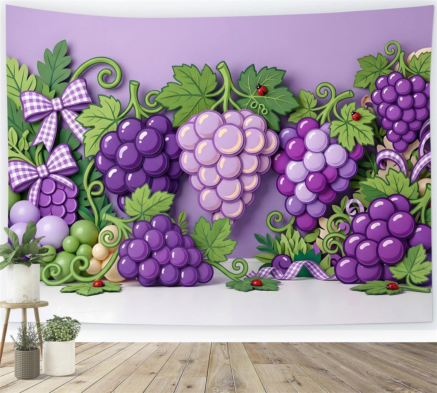 Photo Backdrop Kids Purple Grape Vine Balloon Garland Backdrop Newborn Photography CEM65-30