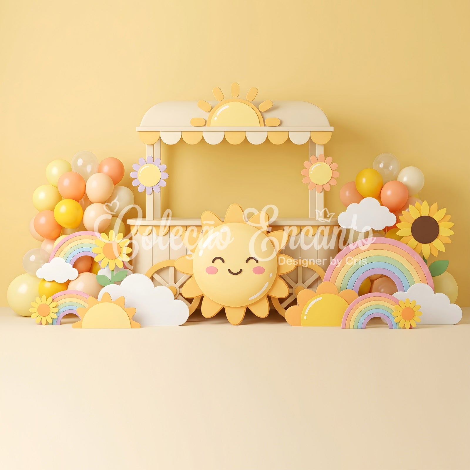 Newborn Photography Backdrop Sunshine Rainbow Balloon Cart Backdrops for Kids Photography CEM65-31