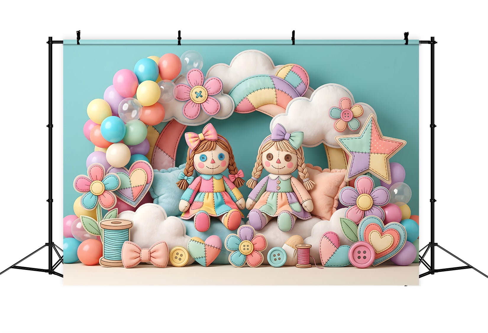 Kids Photo Backdrops Patchwork Doll Rainbow Balloon Newborn Baby Backdrop CEM65-33