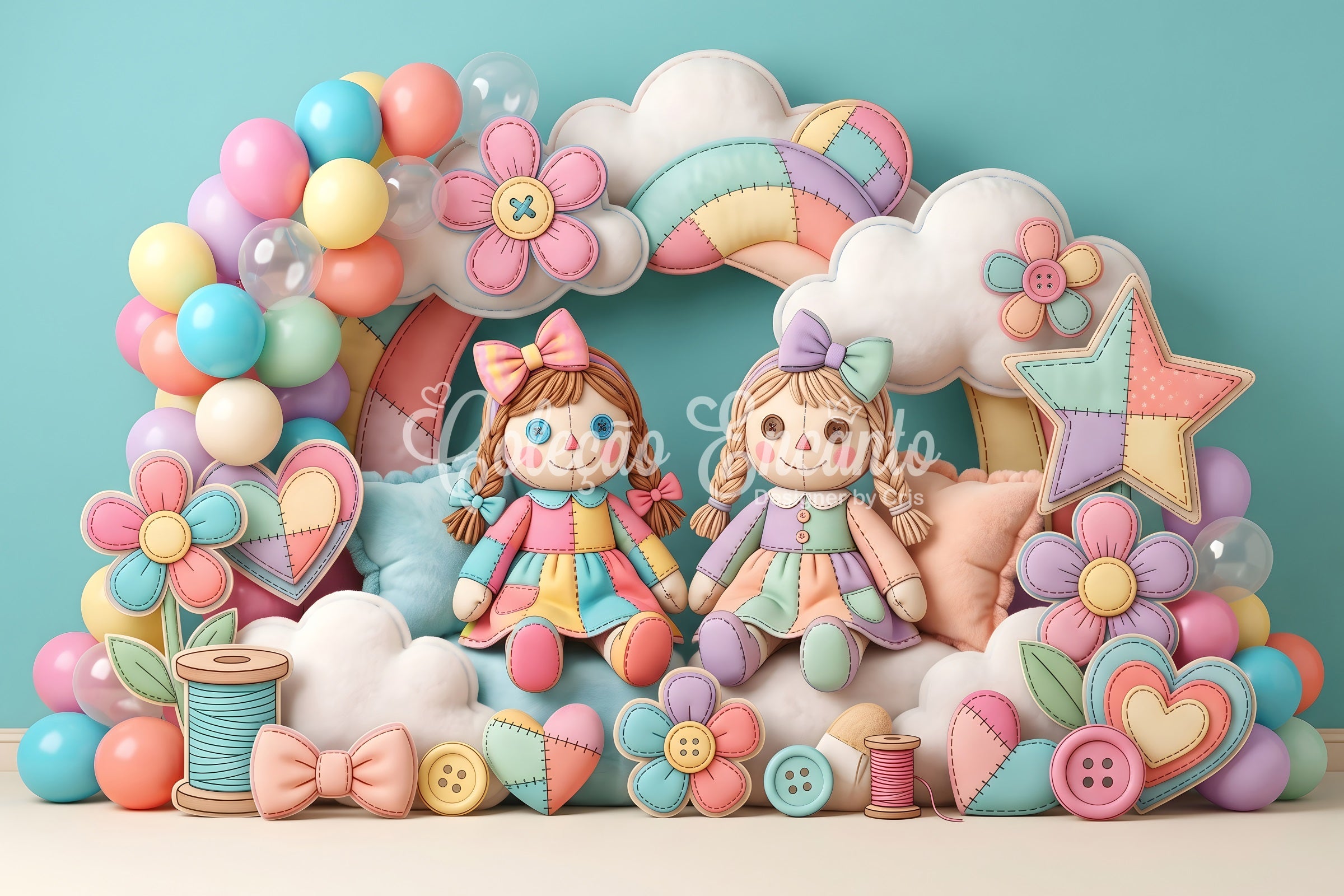 Kids Photo Backdrops Patchwork Doll Rainbow Balloon Newborn Baby Backdrop CEM65-33