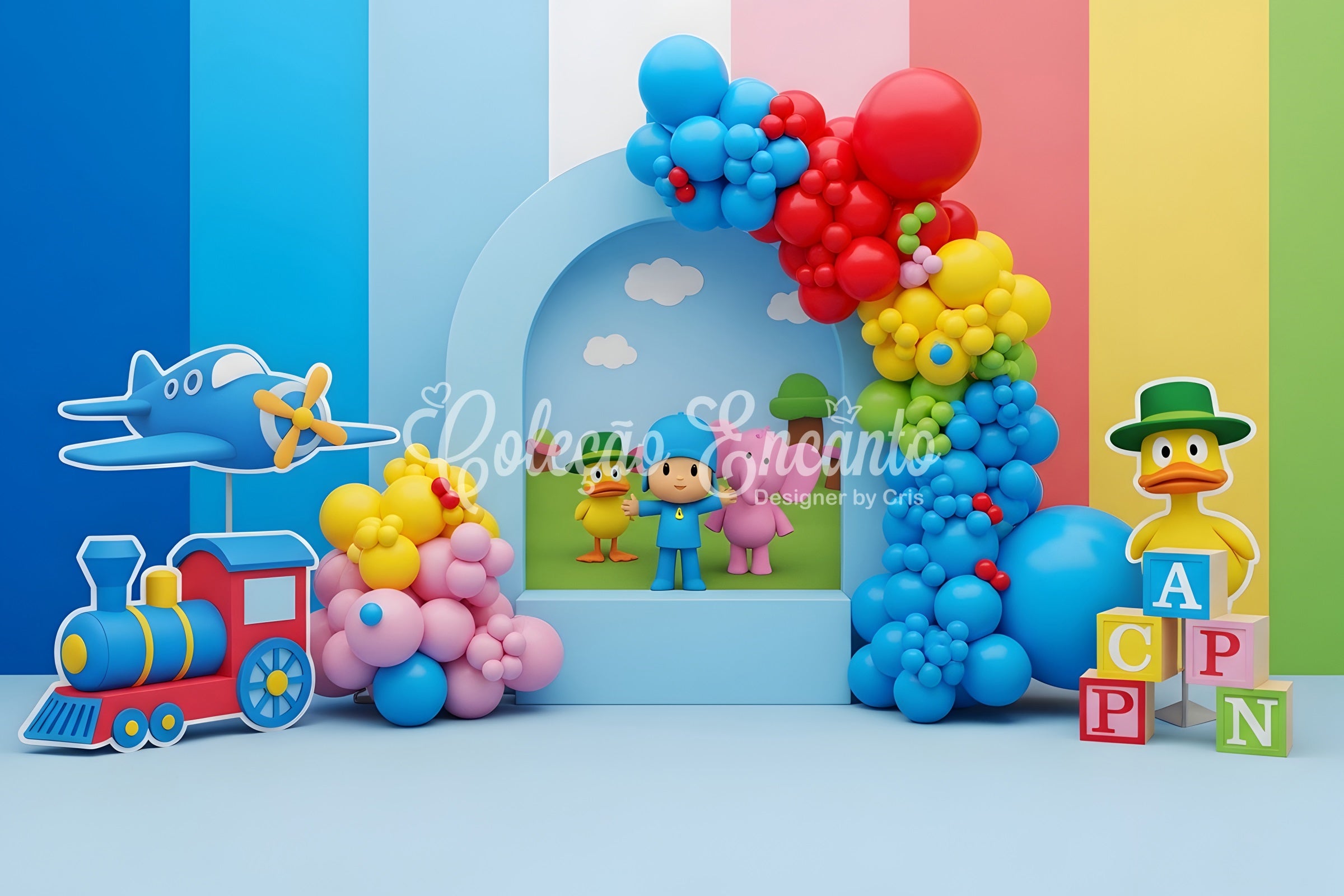 Childrens Backdrops Colorful Toy Train Airplane Blocks Newborn Backdrop CEM65-36