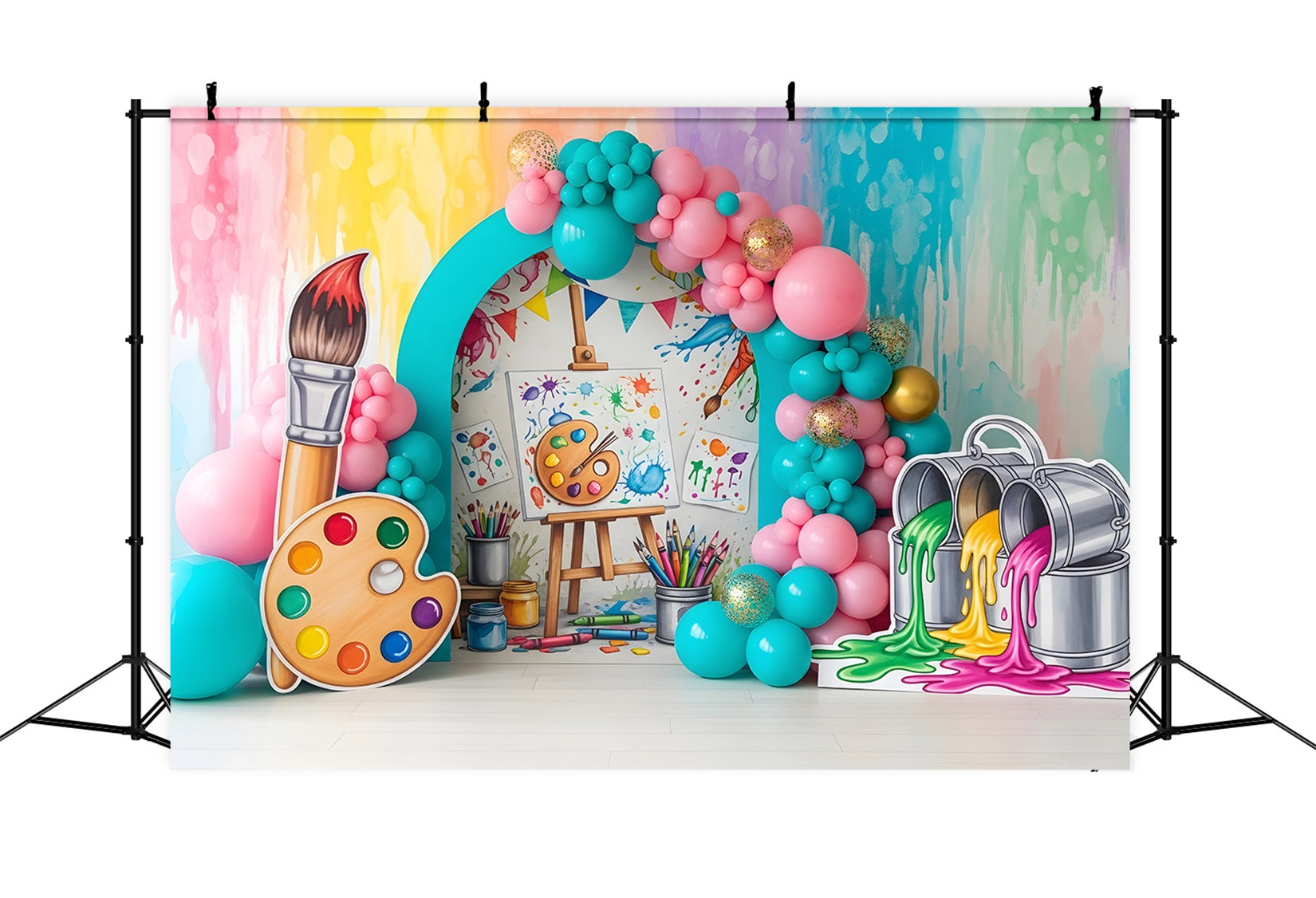 Child Backdrop Artist Paint Splash Balloon Arch Newborn Photo Backdrop CEM65-37