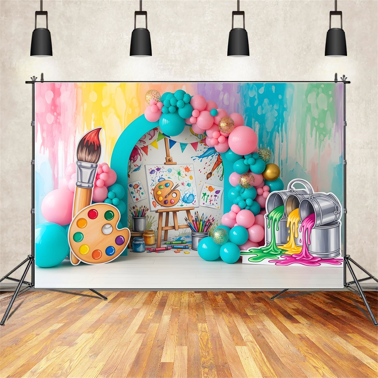 Child Backdrop Artist Paint Splash Balloon Arch Newborn Photo Backdrop CEM65-37