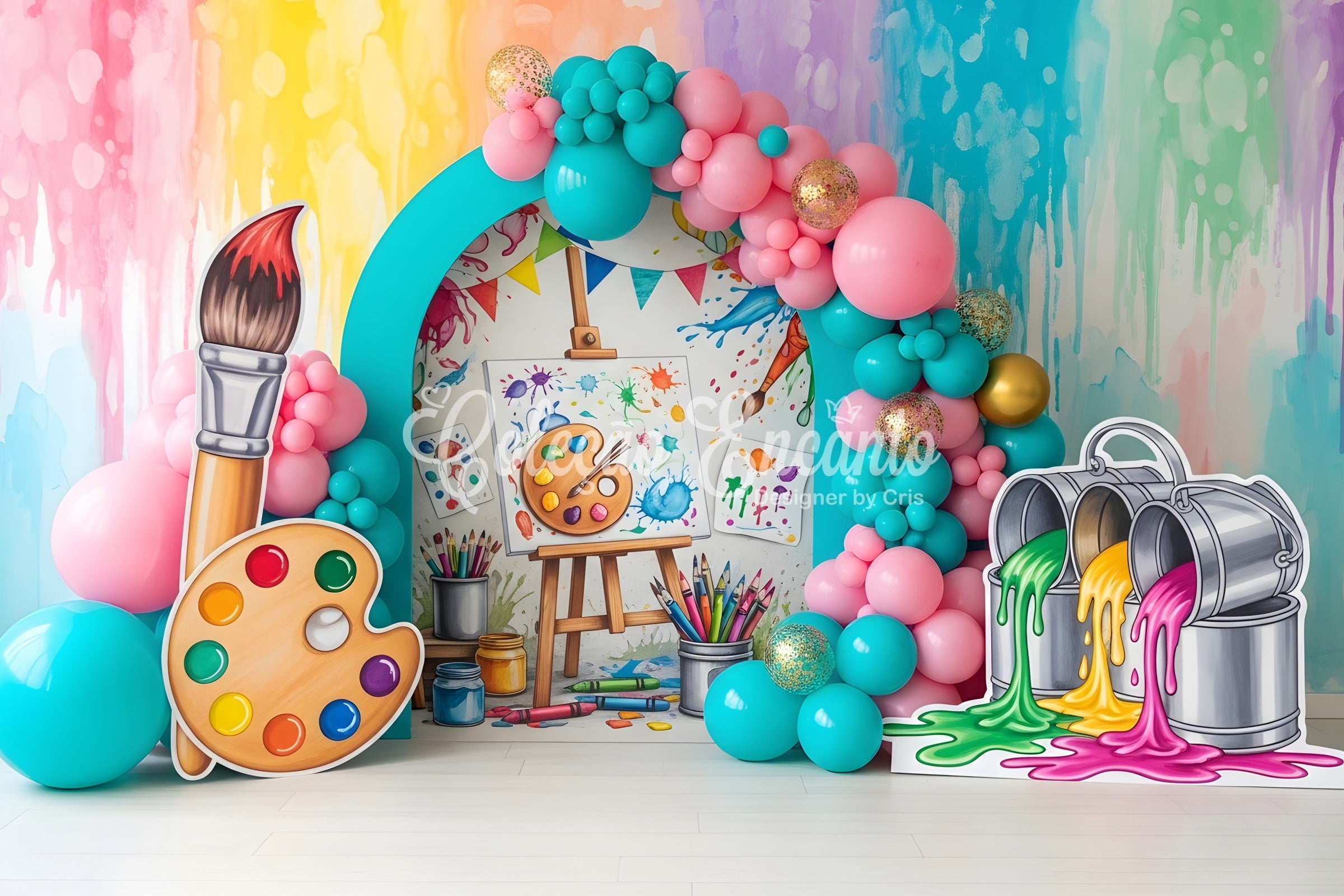 Child Backdrop Artist Paint Splash Balloon Arch Newborn Photo Backdrop CEM65-37