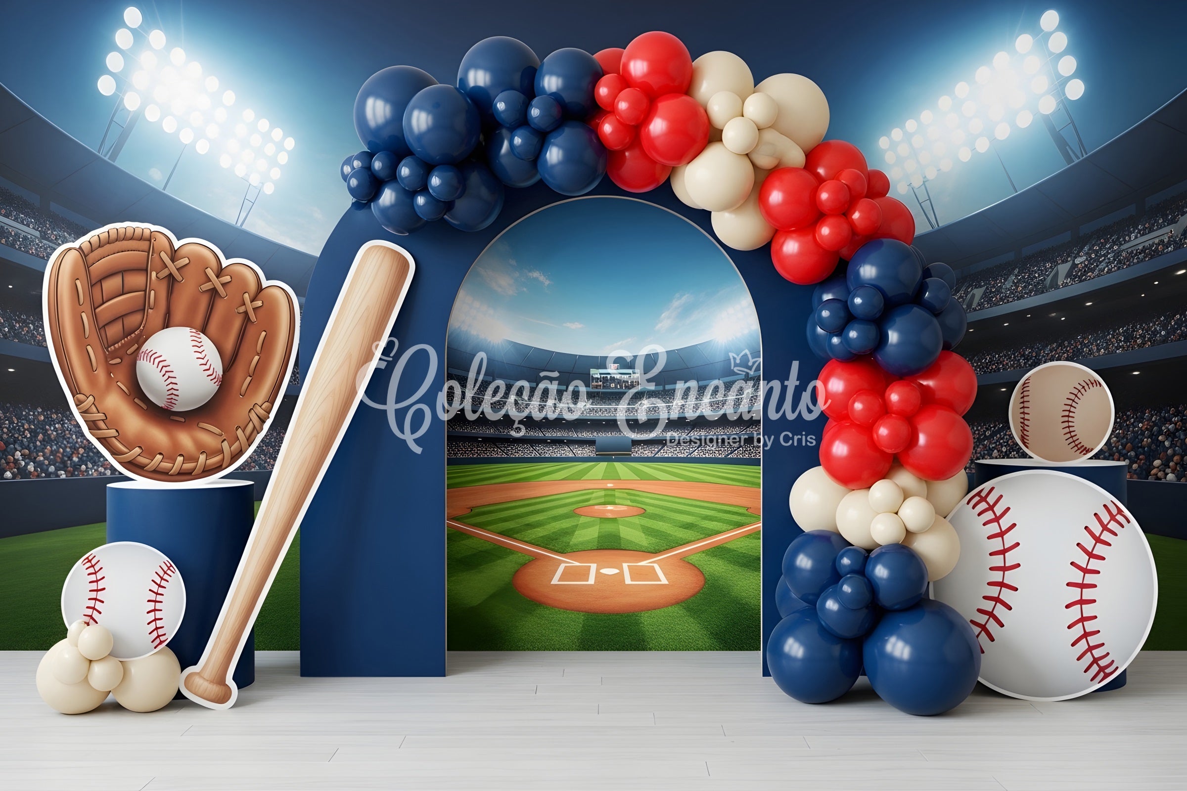 Photography Backdrops for Children Baseball Stadium Sports Balloon Arch Newborn Backdrop CEM65-39