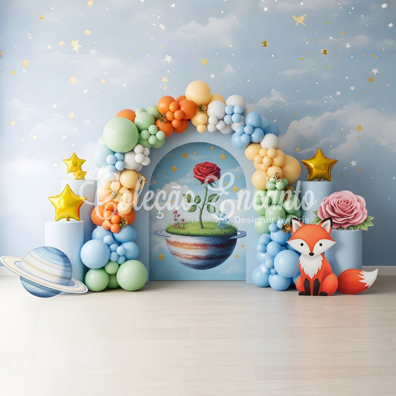 Kids Photography Backdrops Fantasy Planet Fox Rose Arch Backdrop Newborn CEM65-40