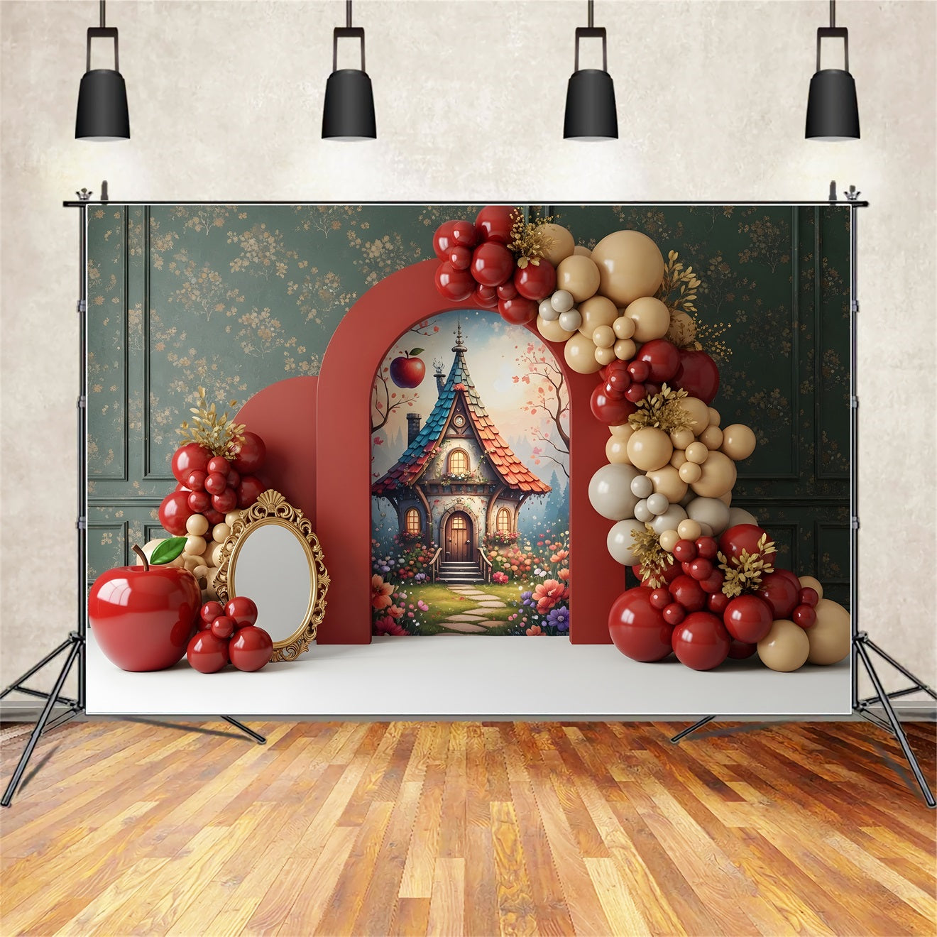 Backdrop Newborn Photography Apple Fairytale Cottage Balloon Arch Photo Backdrop Kids CEM65-44