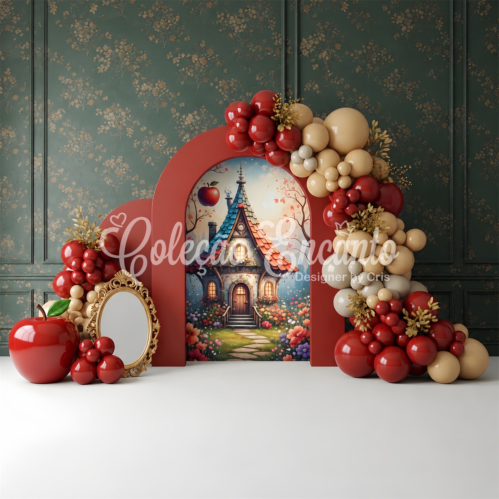 Backdrop Newborn Photography Apple Fairytale Cottage Balloon Arch Photo Backdrop Kids CEM65-44