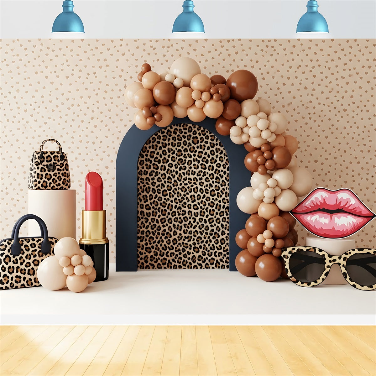 Children's Backdrops Leopard Fashion Lipstick Balloon Arch Backdrop for Newborn Photography CEM65-47