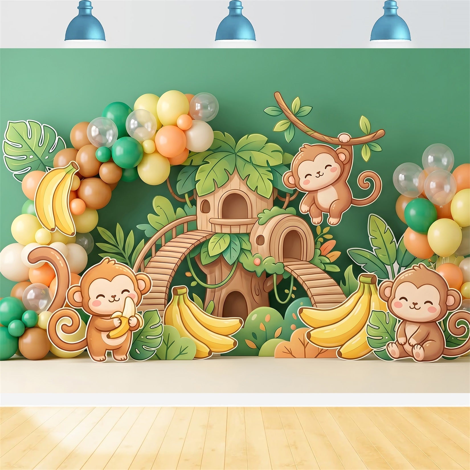 Newborn Baby Backdrop Jungle Monkey Banana Treehouse Kids Photo Backdrops CEM65-49