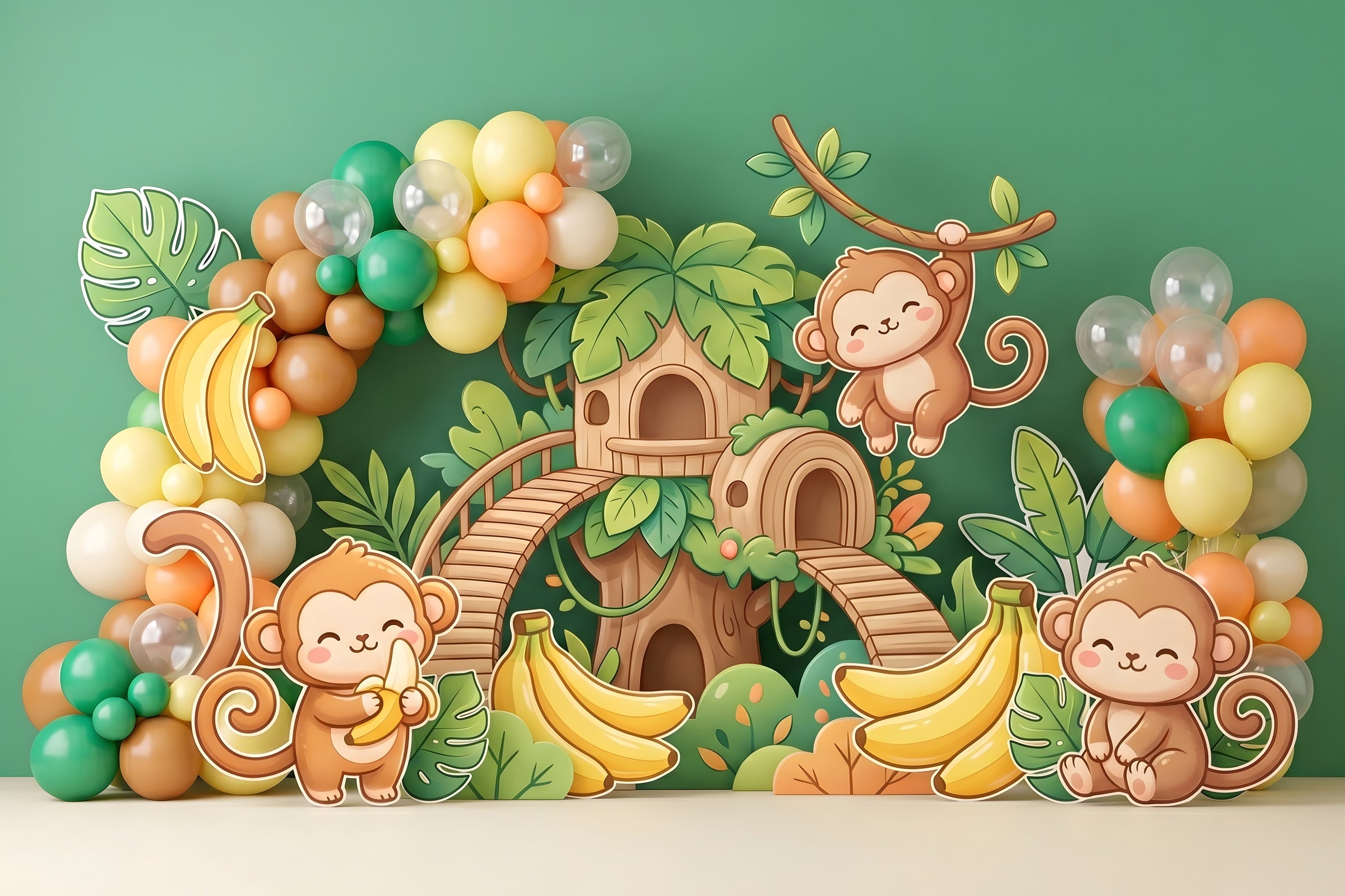 Newborn Baby Backdrop Jungle Monkey Banana Treehouse Kids Photo Backdrops CEM65-49