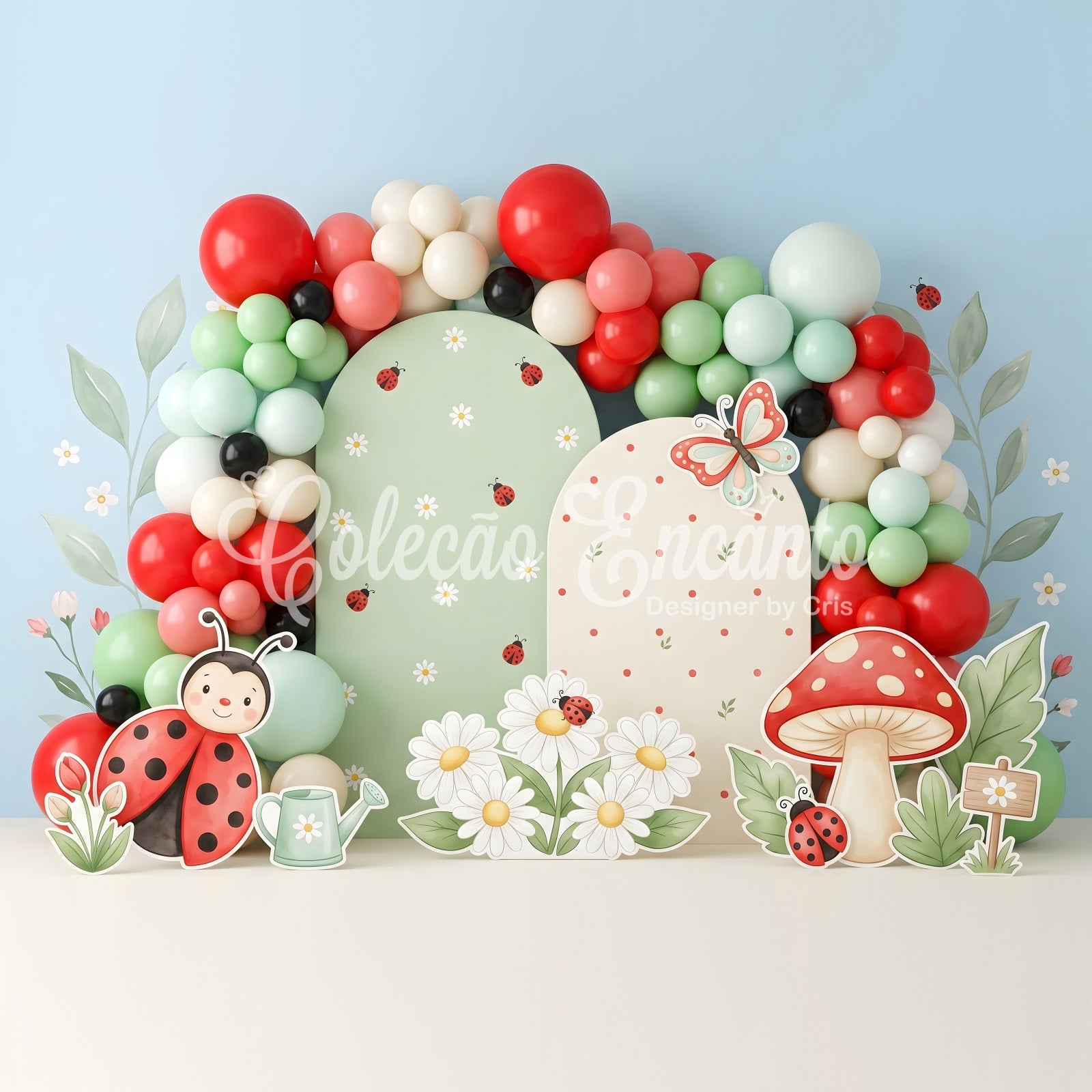 Newborn Baby Backdrops Ladybug Daisy Mushroom Balloon Kids Backdrop Photoshoot CEM65-50