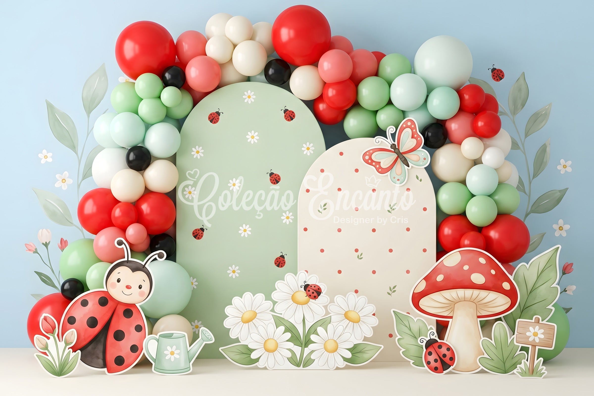 Newborn Baby Backdrops Ladybug Daisy Mushroom Balloon Kids Backdrop Photoshoot CEM65-50