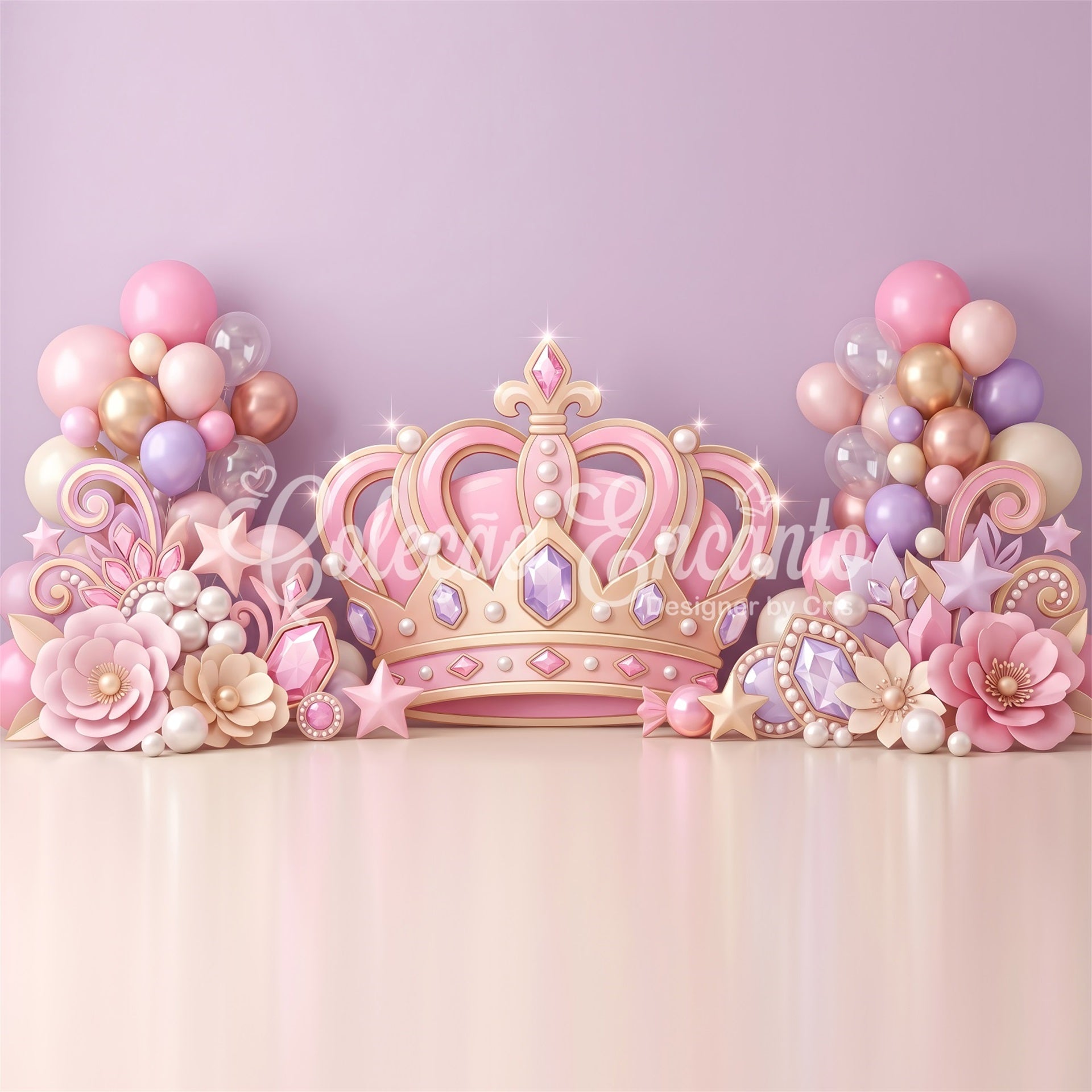 Kids Backdrops Pink Princess Crown Jewel Balloons Childrens Photo Backdrops CEM65-54