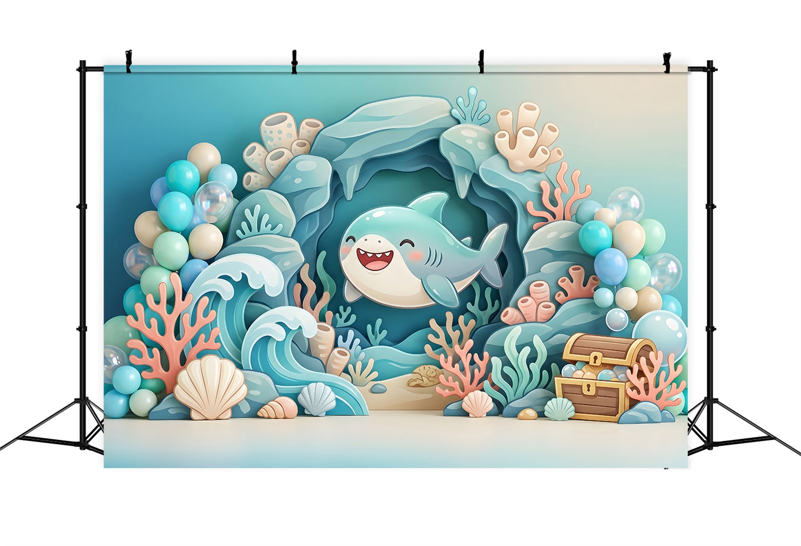 Newborn Photography Backdrops Cute Shark Ocean Coral Treasure Backdrop for Kids Birthday CEM65-56